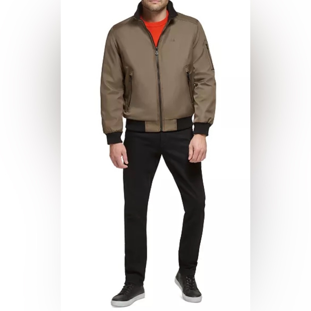 Calvin Klein Men's Classic Zip-Front Ripstop Bomber Jacket Dark Tan M $195